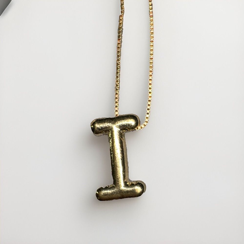 Bubble Initial Necklace Balloon Letter "I" Gold Stainless Steel Chunky NEW